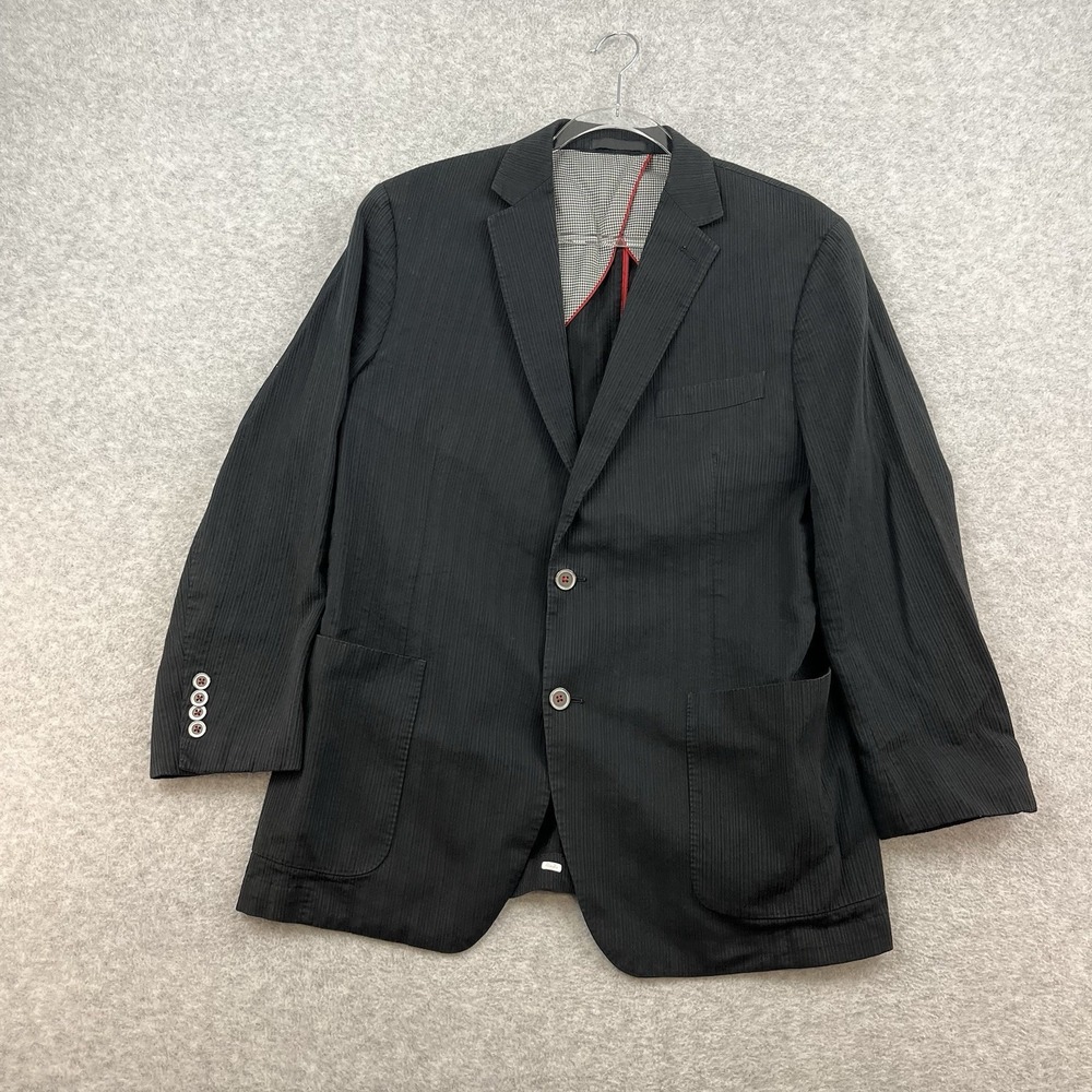 Paul Betenly Black Ribbed Blazer 44R Wool Cotton Blend Lanficio Filarte Coat